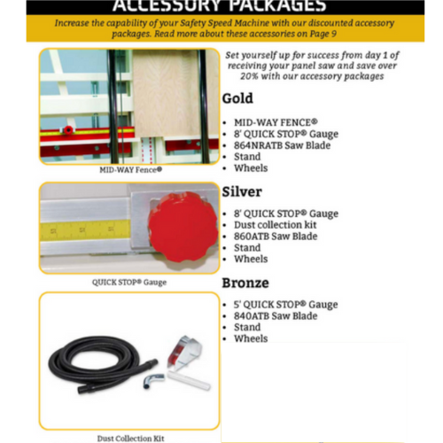 Safety Speed Gold, Silver, and Bronze Accessory Packages for Vertical Panel Saws