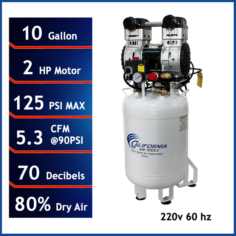 CALIFORNIA AIR TOOLS 10020DC-22060 2.0 Hp Ultra Quiet Oil-Free 10 Gallon Air Compressor with 80% Air Dryer 220v 60hz