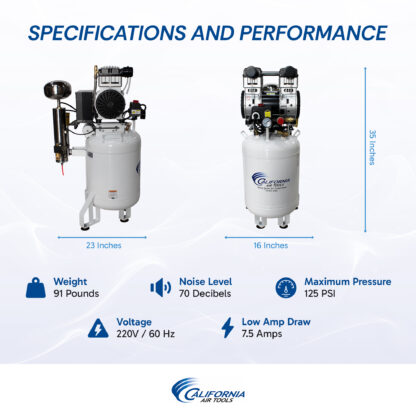 CALIFORNIA AIR TOOLS 10020DC-22060 2.0 Hp Ultra Quiet Oil-Free 10 Gallon Air Compressor with 80% Air Dryer 220v 60hz