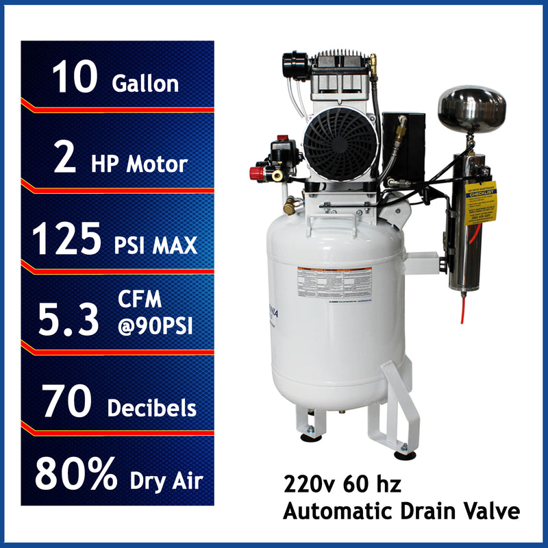 CALIFORNIA AIR TOOLS 10020DCAD-22060 2.0 Hp Ultra Quiet Oil-Free 10-Gallon Air Compressor with 80% Air Dryer and Auto Drain 220v 60hz
