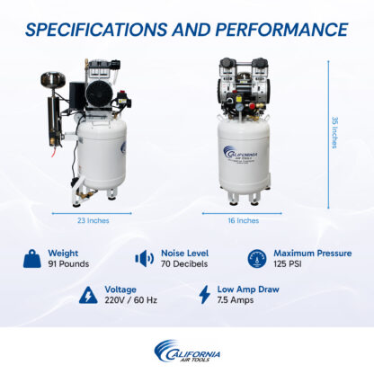 CALIFORNIA AIR TOOLS 10020DCAD-22060 2.0 Hp Ultra Quiet Oil-Free 10-Gallon Air Compressor with 80% Air Dryer and Auto Drain 220v 60hz