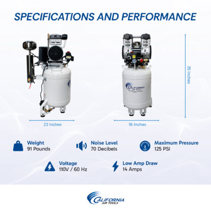 CALIFORNIA AIR TOOLS 10020DCAD Ultra Quiet 2.0 Hp Oil-Free 10 Gallon Air Compressor with 80% Air Dryer and Auto Drain, 110v 60hz