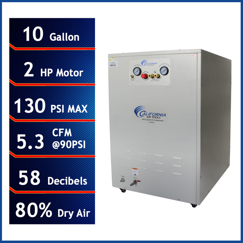 California Air Tools 10020DSPC 2.0 HP 10 Gallon Oil-Free Air Compressor with Air Dryer and Soundproof Cabinet