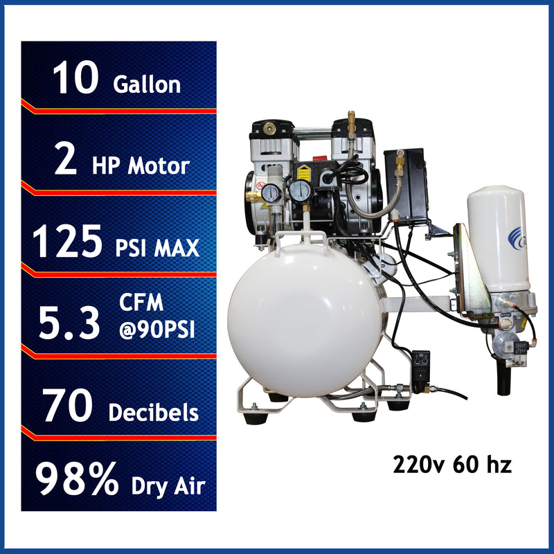 CALIFORNIA AIR TOOLS 10020HDCADC-22060 Powerful 2.0 Hp Ultra Quiet, Ultra Dry & Oil-Free 10 Gallon Air Compressor with 98% Air Drying System and Automatic Drain Valve