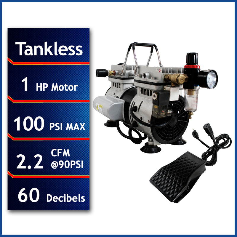 CALIFORNIA AIR TOOLS 10TL Ultra Quiet 1.0 Hp, Oil-Free, Lightweight Tankless Air Compressor