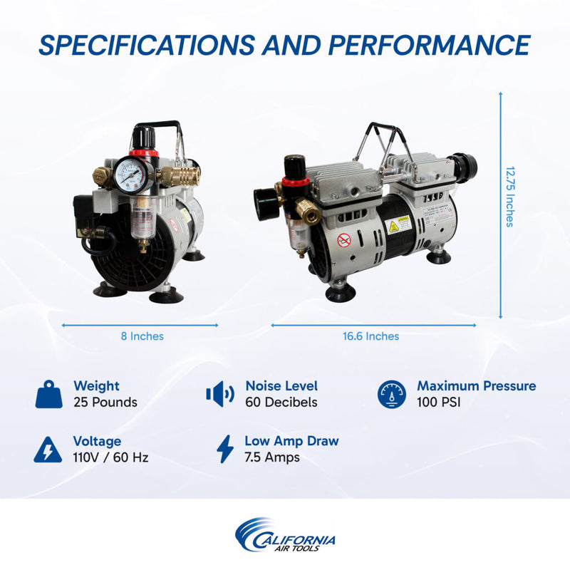 CALIFORNIA AIR TOOLS 10TL Ultra Quiet 1.0 Hp, Oil-Free, Lightweight Tankless Air Compressor
