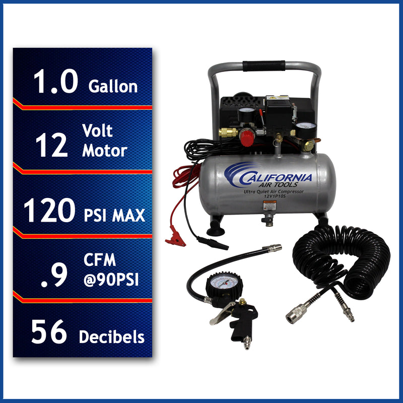 California Air Tools 12 Volt Light & Quiet 12V1P10S Portable Air Compressor