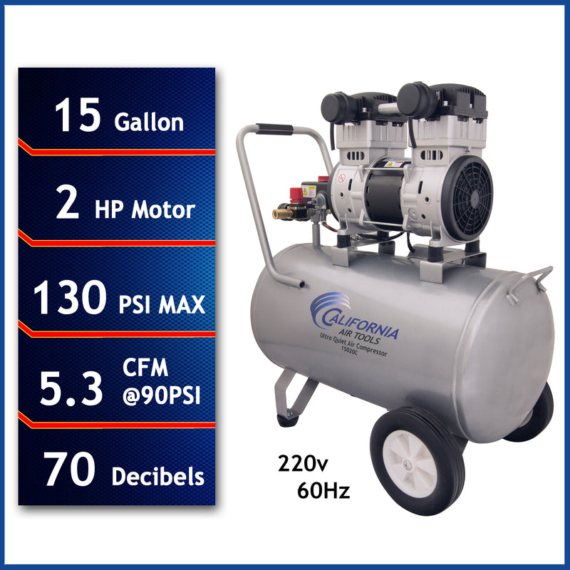 CALIFORNIA AIR TOOLS 15020C-22060 Ultra Quiet, Oil-Free and Powerful 2.0 Hp 15-Gallon Air Compressor