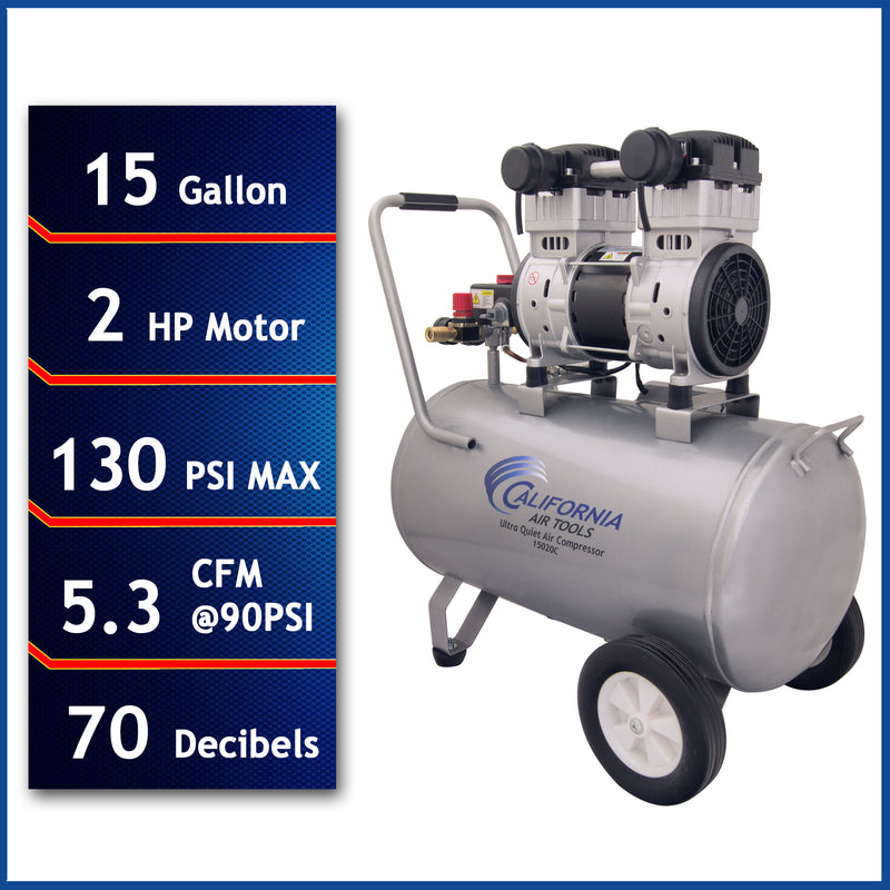 CALIFORNIA AIR TOOLS 15020C Ultra Quiet, Oil-Free and Powerful 2.0 Hp 15-Gallon Air Compressor