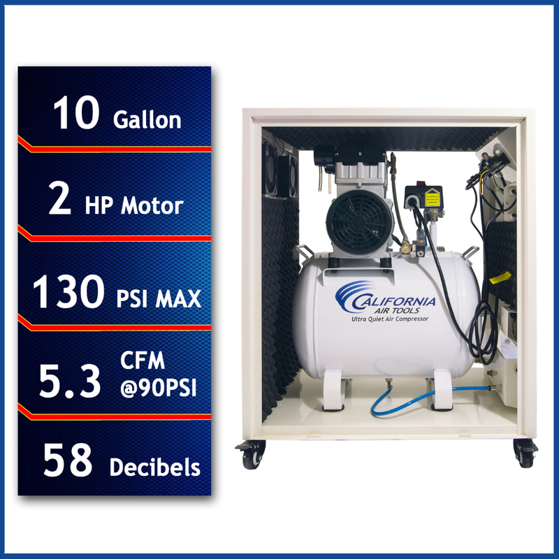 California Air Tools 10020SPCAD 2.0 HP 10 Gallon Oil-Free Air Compressor with Auto Drain and Soundproof Cabinet