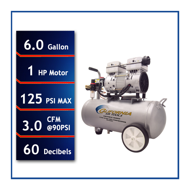 California Air Tools 6010LFC 1 HP 6 Gallon Oil-Free Air Compressor