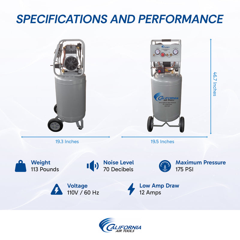 CALIFORNIA AIR TOOLS 20015HP Ultra Quiet, Oil-Free 1.5 Hp High Pressure Air Compressor