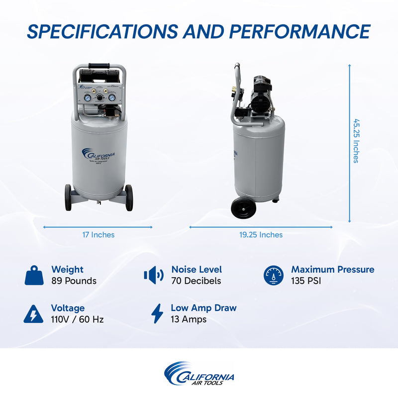 CALIFORNIA AIR TOOLS 20015 Ultra Quiet, Oil-Free and Powerful 1.5 Hp Portable 20-Gallon Air Compressor