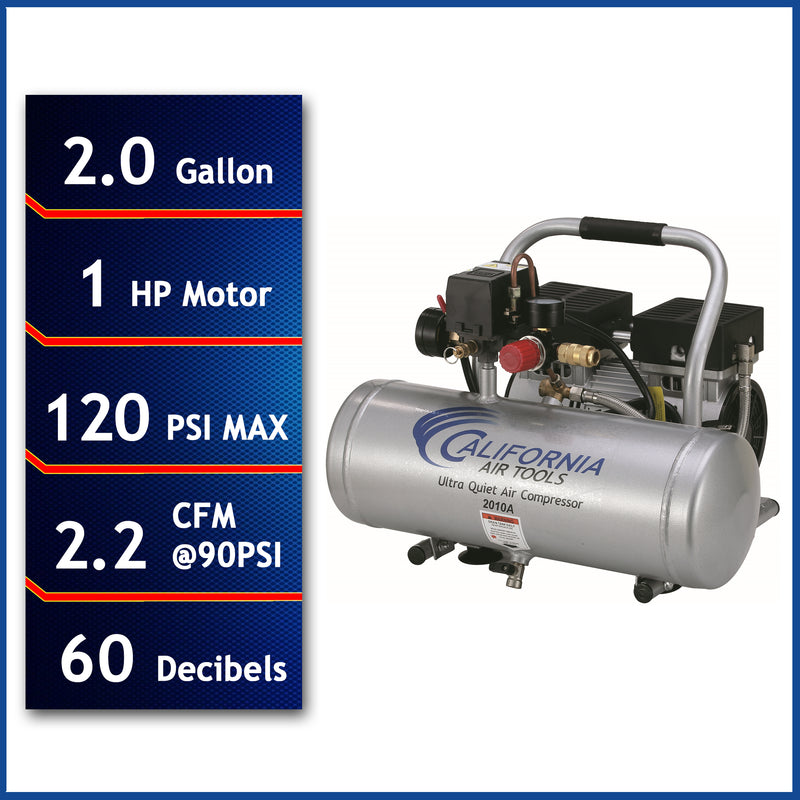 CALIFORNIA AIR TOOLS 2010A Ultra Quiet, Oil-Free, Lightweight 1.0 Hp 2 Gallon Air Compressor