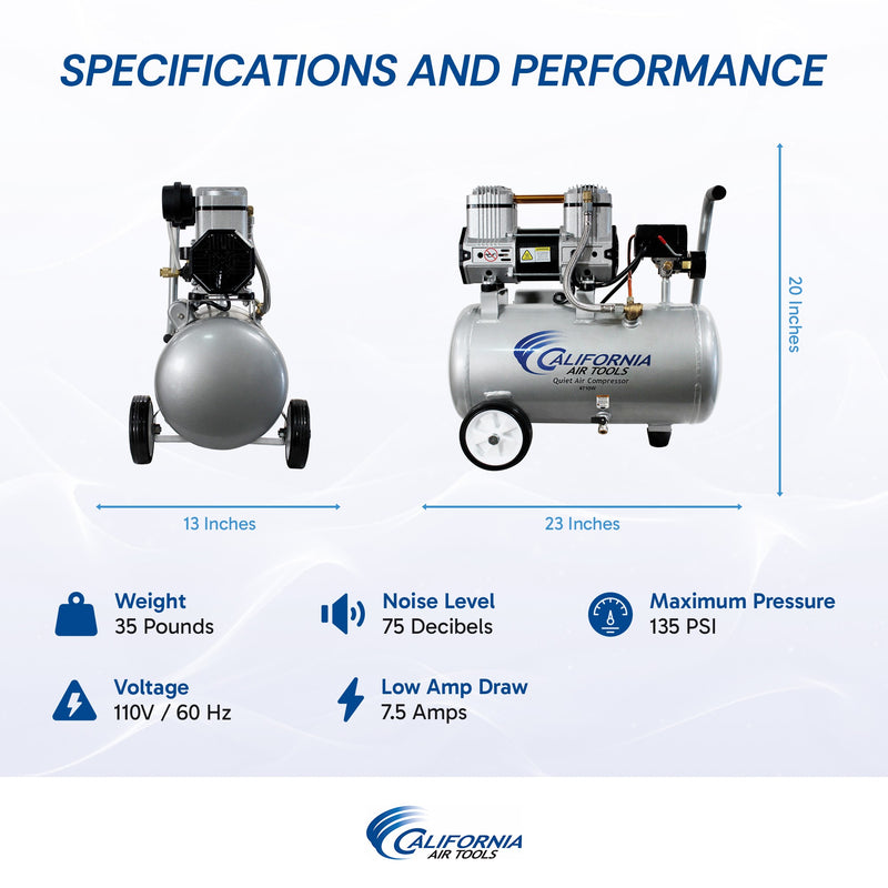 California Air Tools 4710W 4.7 Gal 1.0 Hp Quiet Air Compressor