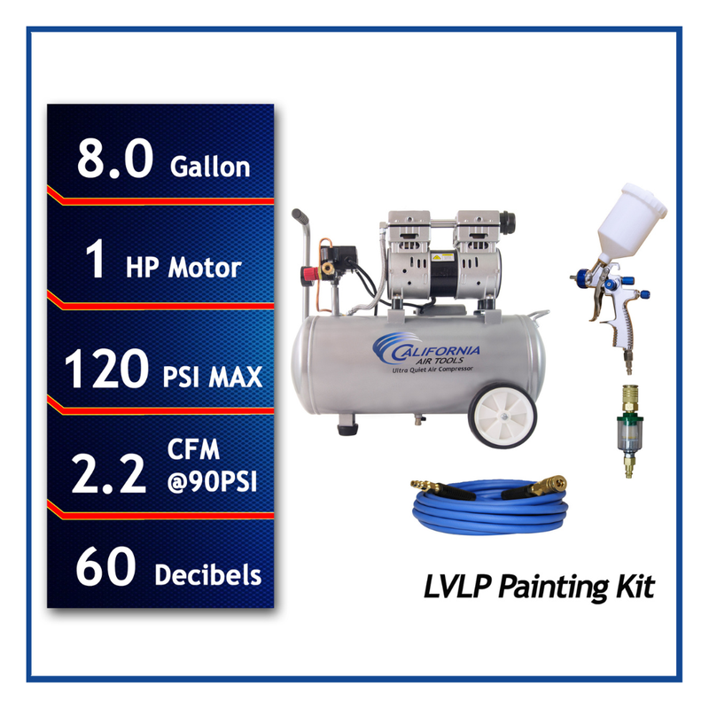 California Air Tools 8010PK 1 HP 8 Gallon Oil-Free Air Compressor and LVLP Spray Gun Kit