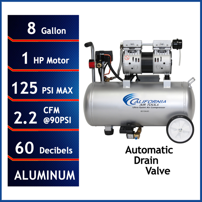 California Air Tools 8010AAD 1 HP 8 Gallon Oil-Free Aluminum Air Compressor with Automatic Drain Valve