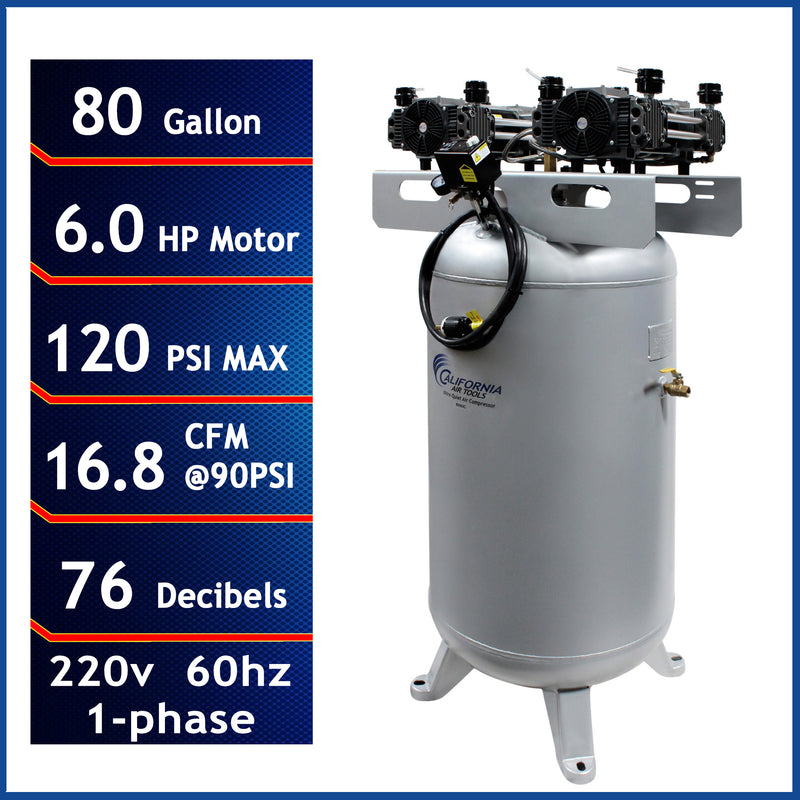 California Air Tools 80060C 6.0 HP 80 Gallon Oil-Free Stationary Air Compressor
