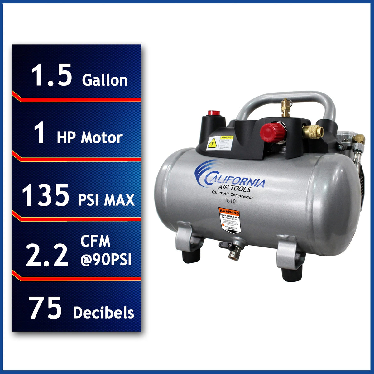 California Air Tools 1510 1 HP 1.5 Gallon Oil-Free Air Compressor – alternate view 2
