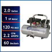 California Air Tools 2010A 1 HP 2 Gallon Oil-Free Air Compressor – alternate view 2