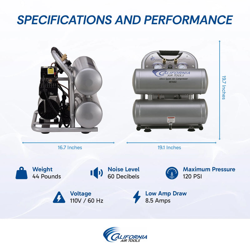 California Air Tools 4610AC 1 HP 4.6 Gallon Oil-Free Aluminum Air Compressor – alternate view 9