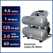 California Air Tools 4610ALFC 1 HP 4.6 Gallon Oil-Free Aluminum Air Compressor – alternate view 2