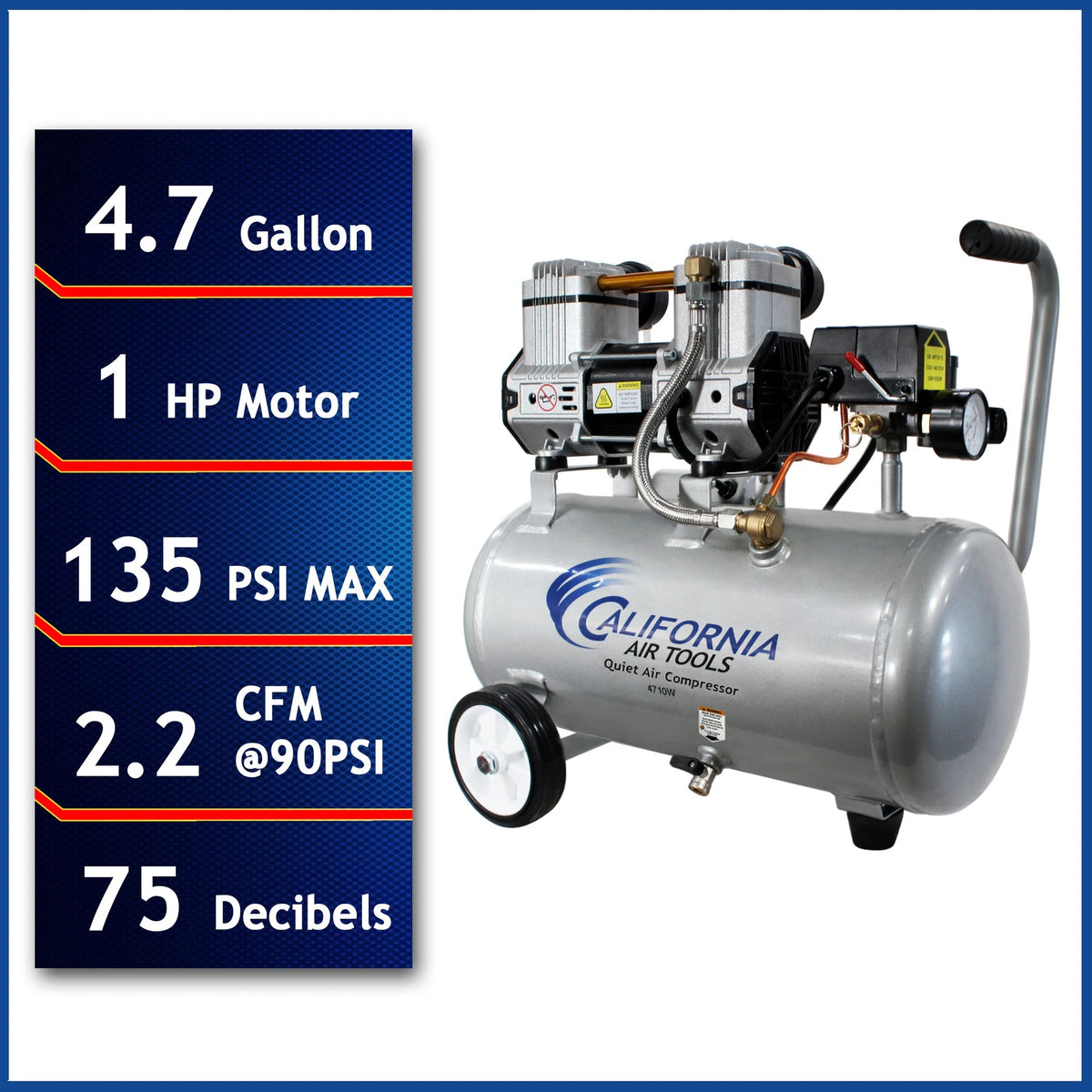 California Air Tools 4710W 1 HP 4.7 Gallon Oil-Free Air Compressor – alternate view 2