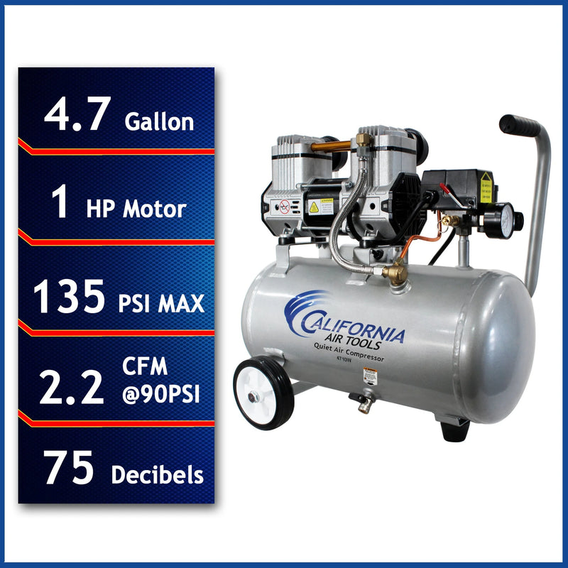 California Air Tools 4710W 1 HP 4.7 Gallon Oil-Free Air Compressor – alternate view 2