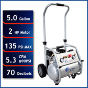 California Air Tools 5020W 2 HP 5 Gallon Oil-Free Air Compressor – alternate view 2