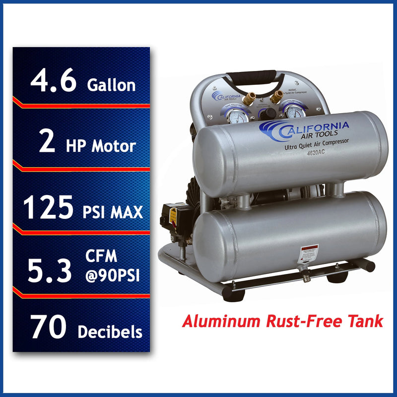 California Air Tools 4620AC 2 HP 4.6 Gallon Oil-Free Aluminum Air Compressor – alternate view 3