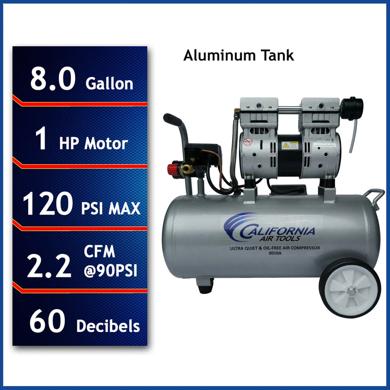California Air Tools 8010A 1 HP 8 Gallon Oil-Free Aluminum Air Compressor – alternate view 2