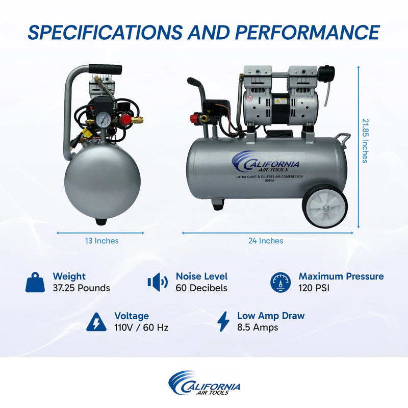 California Air Tools 8010A 1 HP 8 Gallon Oil-Free Aluminum Air Compressor – alternate view 5