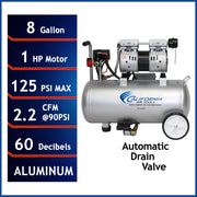 California Air Tools 8010AAD 1 HP 8 Gallon Oil-Free Aluminum Air Compressor with Automatic Drain Valve – alternate view 2