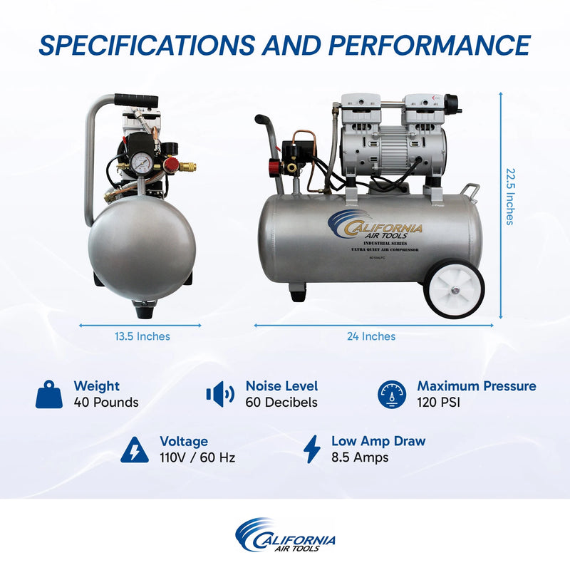 California Air Tools 8010ALFC 1 HP 8 Gallon Oil-Free Aluminum Air Compressor – alternate view 8