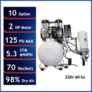 California Air Tools 10020HDCADC-22060 2 HP 10 Gallon Oil-Free Air Compressor with Air Dryer & Automatic Drain (220V) – alternate view 2