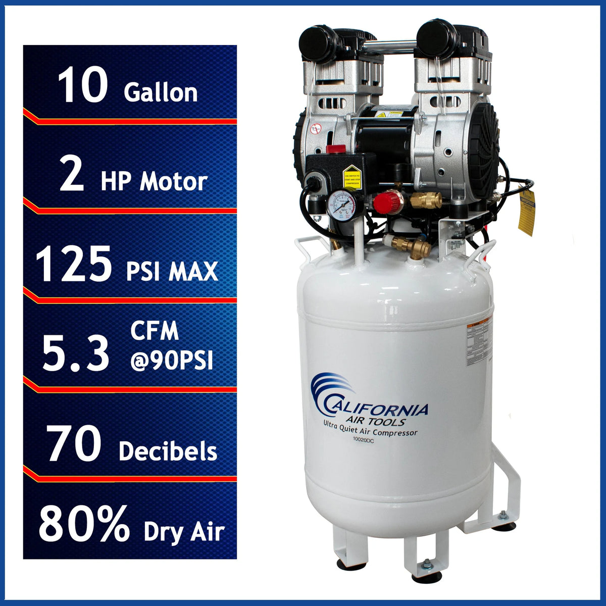 California Air Tools 10020DC 2 HP 10 Gallon Oil-Free Air Compressor with 80% Air Dryer – alternate view 2