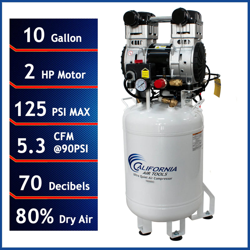 California Air Tools 10020DC 2 HP 10 Gallon Oil-Free Air Compressor with 80% Air Dryer – alternate view 2