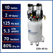 California Air Tools 10020DC-22060 2 HP 10 Gallon Oil-Free Air Compressor with 80% Air Dryer – alternate view 2