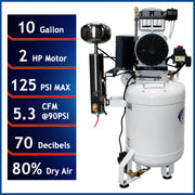 California Air Tools 10020DCAD 2 HP 10 Gallon Oil-Free Air Compressor with 80% Air Dryer & Auto Drain – alternate view 2