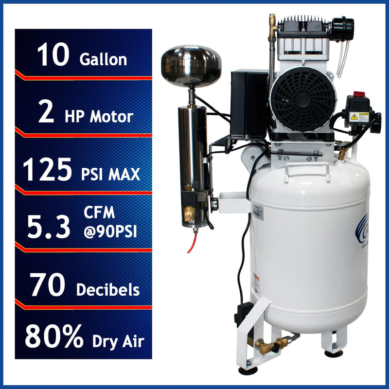 California Air Tools 10020DCAD 2 HP 10 Gallon Oil-Free Air Compressor with 80% Air Dryer & Auto Drain – alternate view 2