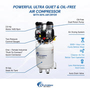 California Air Tools 10020DCAD-22060 2 HP 10 Gallon Oil-Free Air Compressor with 80% Air Dryer & Auto Drain – alternate view 10