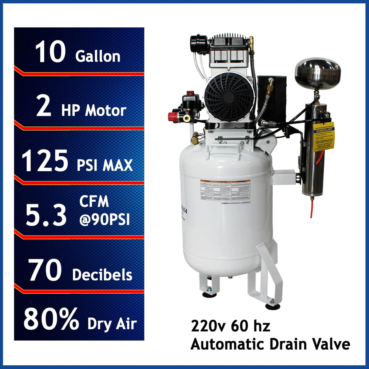 California Air Tools 10020DCAD-22060 2 HP 10 Gallon Oil-Free Air Compressor with 80% Air Dryer & Auto Drain – alternate view 2