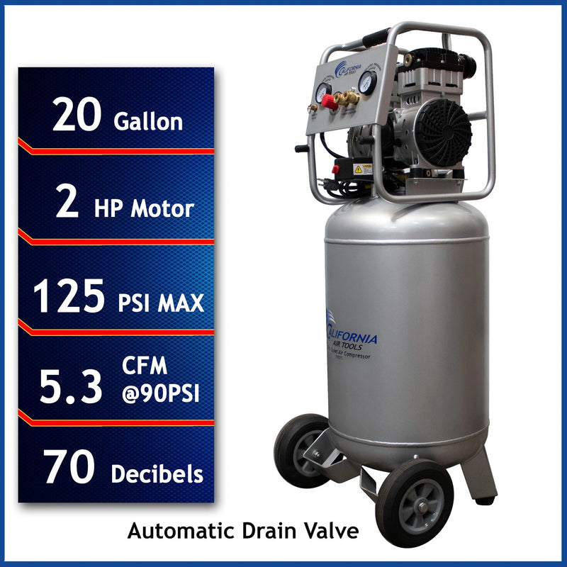 California Air Tools 20020AD 2.0 HP 20 Gallon Oil-Free Air Compressor with Auto Drain – alternate view 2