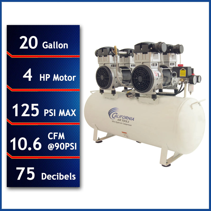 California Air Tools 20040CAD 4.0 HP 20 Gallon Oil-Free Air Compressor with Auto Drain (220V) – alternate view 2