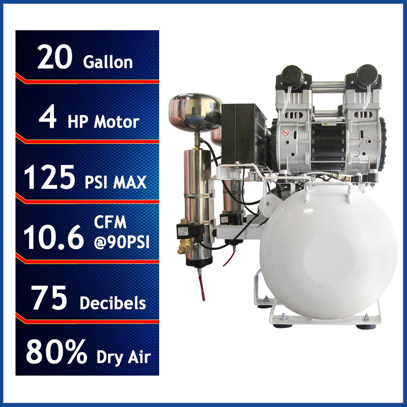 California Air Tools 20040DC 4.0 HP 20 Gallon Oil-Free Air Compressor with Integrated Air Dryer 220V – alternate view 2