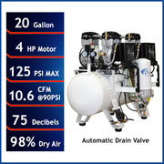 California Air Tools 20040DCADC 4.0 HP 20 Gallon Oil-Free Air Compressor with Air Dryer and Automatic Drain 220V – alternate view 2
