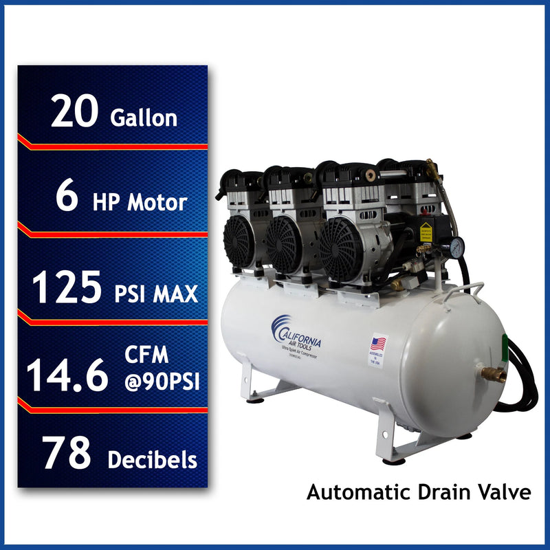 California Air Tools 20060CAD 6.0 HP 20 Gallon Oil-Free Air Compressor with Automatic Drain 220V – alternate view 2
