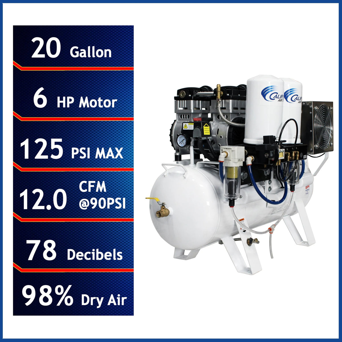 CALIFORNIA AIR TOOLS 20060DCC Powerful 6.0 Hp Ultra Quiet, Ultra Dry & Oil-Free 20-Gallon Air Compressor with 98% Air Drying System – alternate view 2