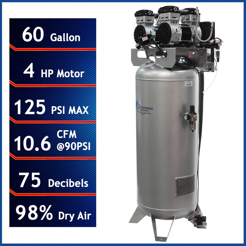 California Air Tools 60040DCADC 4.0 HP 60 Gallon Oil-Free Air Compressor with 98% Air Drying System – alternate view 2