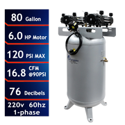 California Air Tools 80060C 6.0 HP 80 Gallon Oil-Free Stationary Air Compressor – alternate view 2